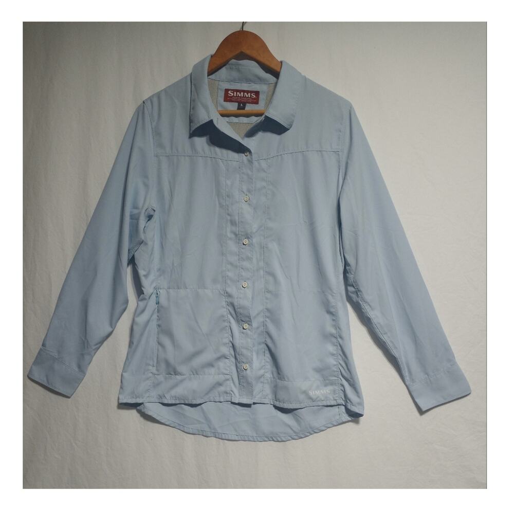 Simms Woman's Isle Button Up Long Sleeve Fishing Outdoor Shirt Blue Sizw Large